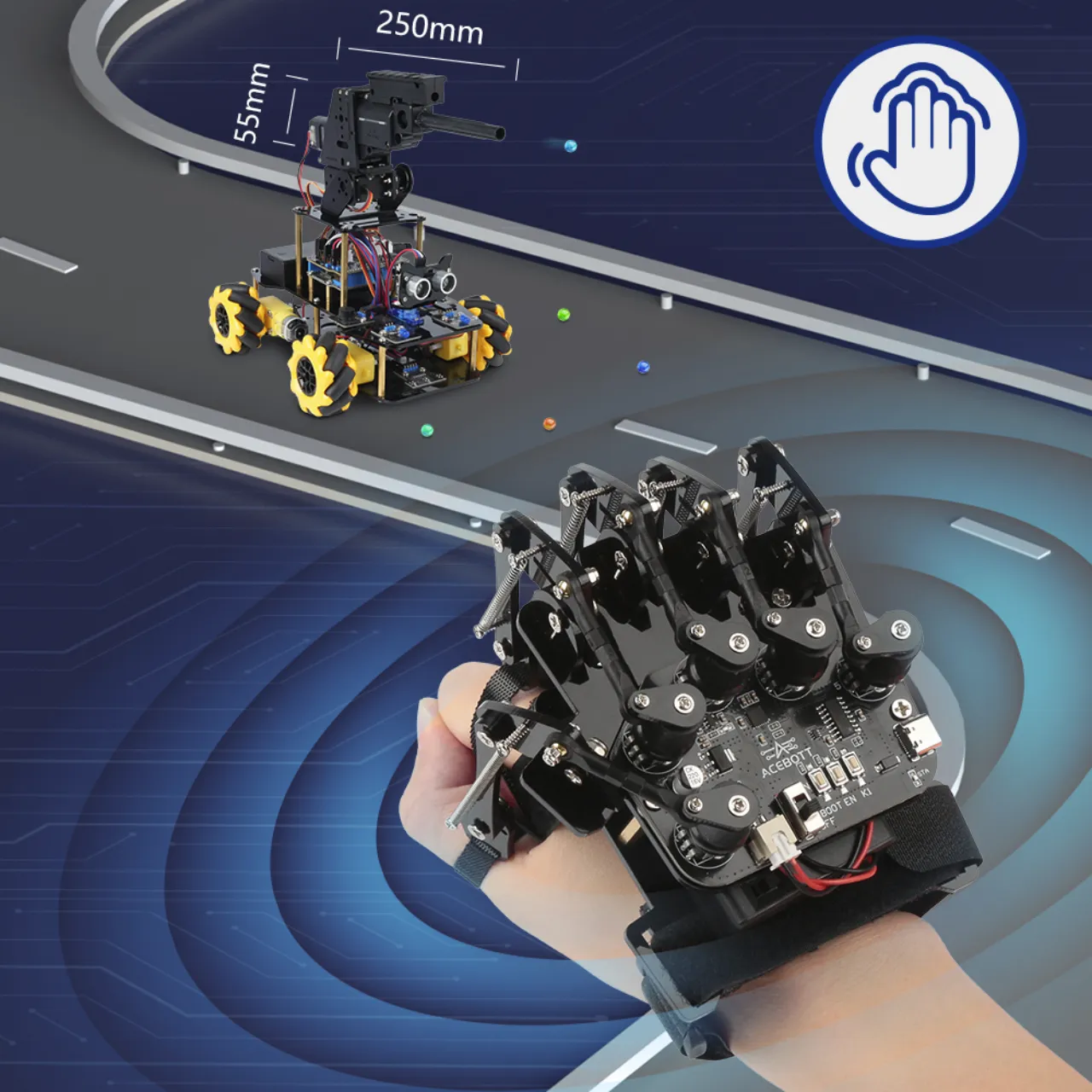 ถุงมือควบคุมหุ่นยนต์ ESP32 Motion-Sensing Glove | รองรับ Arduino, ACECode และ Python